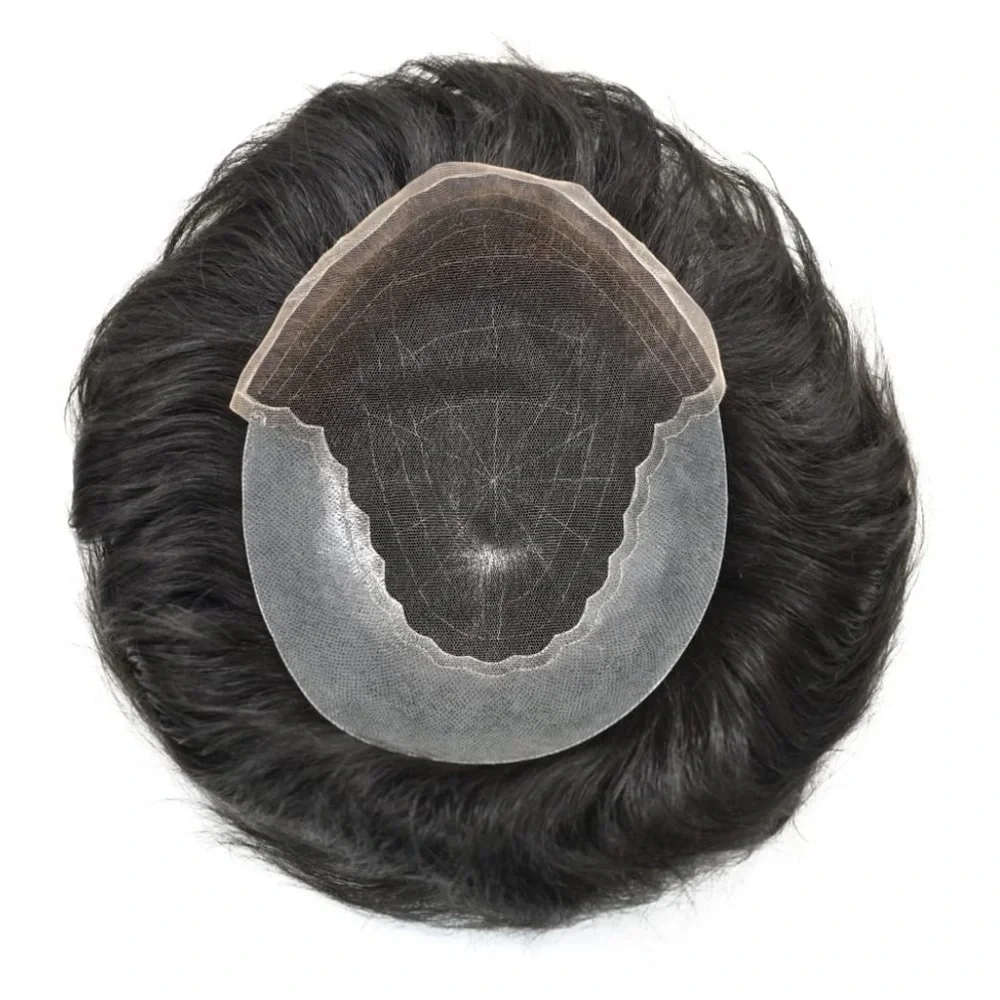 6x9 Off Black #1B Mens Toupee Thin Skin PU & French Lace 120% Density It#ND
